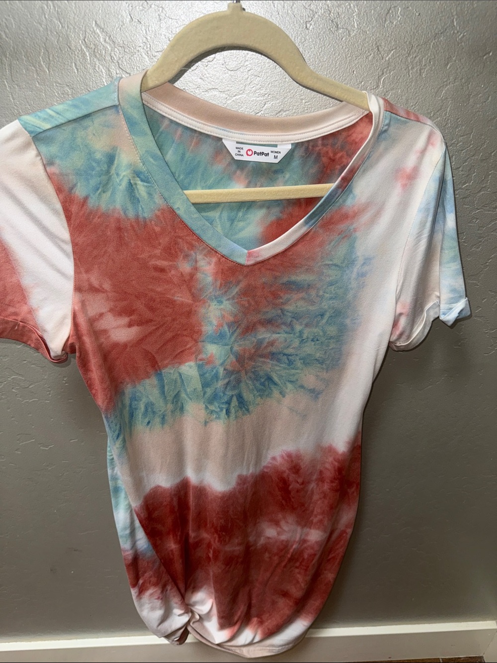 PatPat Women's V-Neck Tie-Dye dress in Coral and Teal